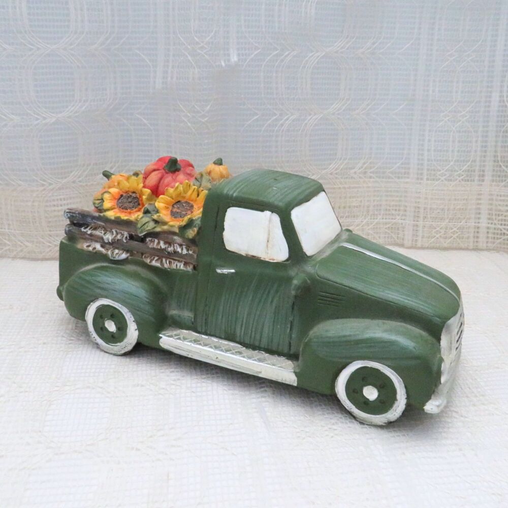 Destination Holiday Vintage Style Resin Truck Figurine Green for Fall Decor